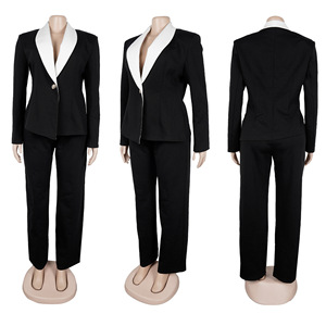 Elegant Collision <b>Colour</b> Large Turn Down Collar Casual Suit Two Piece <b>Set</b> for Women Fashion - Product Image 4