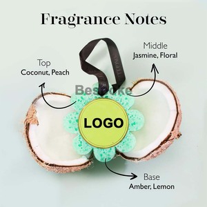 Logo personnalisé noix de coco fleur de <span class=keywords><strong>verveine</strong></span> gommage doux pour le corps bain douche luffa pour les femmes outil exfoliant avec nettoyant pour le corps éponge infusée - Product Image 4
