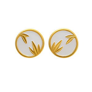 Orecchini a Perno E2169 in Oro con Design Vegetale, Montatura a Castone, Unisex, Classici per Uso Quotidiano - Product Image 1