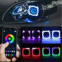2x80mm RGBW X Type Lampu Depan LED Angel Eyes Halo Ring Kontrol Aplikasi Bluetooth
