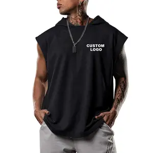 Breathable Men's Sleeveless Hoodie T-Shirt Solid Athletic Sports Fitness Training Workout Gym Vest for Muscle Bodybuilding