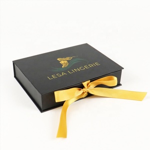 Crown Win Custom Elastic Printed Decorative Magnetic Luxury Gift <b>Box</b> with Ribbon Bow for Gift Wrap Satin Lined Black Paper Boxes - Product Image 1