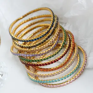 Pulseira de tênis de aço inoxidável para mulheres, pulseira de alta qualidade com zircônias e diamantes, ouro e prata, titânio e diamantes