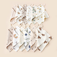 Pure Cotton Double-Layer Muslin Eco-friendly Baby Gauze Face Towel Hanging Rope Soft Small Square Towel Home Printed
