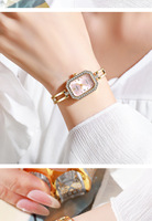 Montre élégante pour femmes, cadran vert émeraude, bracelet en alliage doré creux, pour le marché de la mode européenne