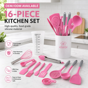 Ensemble d'ustensiles de <span class=keywords><strong>cuisine</strong></span> en silicone 16 pièces, 446 ° Ensemble d'ustensiles de <span class=keywords><strong>cuisine</strong></span> résistants à la chaleur, spatule, spatule à retourner, <span class=keywords><strong>fouet</strong></span>, pinces - Product Image 1