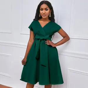 2022 Green Party Kleid Off Shoulder Bow Patchwork Plissee A Line Midi Geburtstag Hochzeit Weihnachten Elegante große Kleider