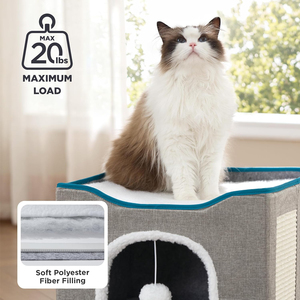 Cuccia per Gatti con Scaffale Contenitore e Tiragraffi a Palla Soffice, Grotta per Gatti Grigia per Scaffale Contenitore Pieghevole Multiplo a Cubo per Gatti - Product Image 5