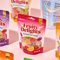 Sachet personnalisé de 100g pour bonbons gélifiés aux fruits et vitamines, pochette verticale en aluminium Mylar MOPP VMPET PE avec fermeture éclair pour emballage de suppléments fruités