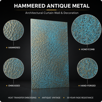 Plaque en acier inoxydable concave-convexe martelée en cuivre vert personnalisée pour murs-rideaux et décoration intérieure