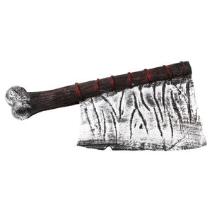 Hacha de látex con mango de hueso para Halloween, accesorio realista con hoja de metal vintage, detalle de costura roja, decoración para casa embrujada, cosplay, terror - Product Image 3