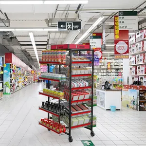 Black Metal Floor-Standing Basket Display Stand For Snack Candy Drink Stocked For Supermarket Retail Store Display Racks