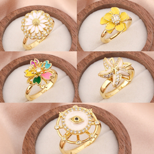 Bague Fleur Rotative de Luxe Vintage au Design Unique, Bague Ajustable en Cuivre pour Femme, Bijou Tendance et Élégant - Product Image 3