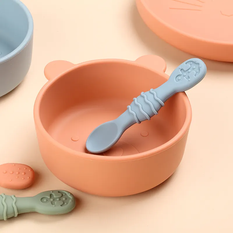 Set sendok makan bayi, sendok makan latihan bayi silikon kelas makanan
