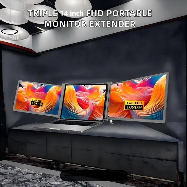 Laptop Screen Extender 14 15.6 Inch Triple Monitor FHD 1080P IPS USB-C Portable Display for Multi-Tasking
