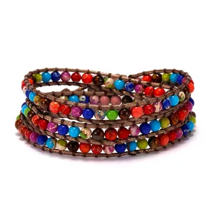 Healing Quality Unique Ocean Gemstone Red Natural Stone Colorful Agate Beads Girl Lady Jasper Bohemia Wrap MK Bracelet For Women