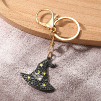 Porte-clés mousqueton en alliage de zinc avec strass brillants pour Halloween, styles variés : citrouille, fantôme, chat noir, toile d'araignée