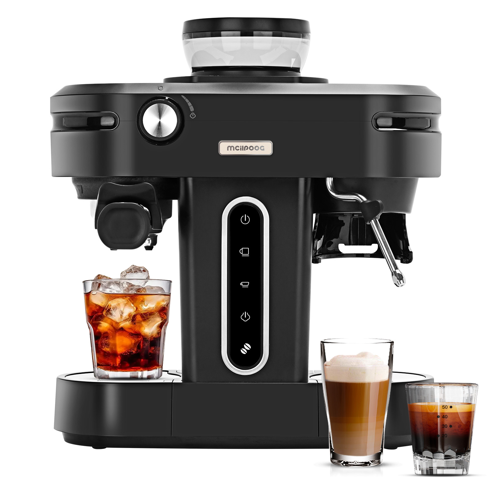 Mini Semi-Automatic Espresso Machine with Built-In Grinder | Home Coffee Maker for Fresh Bean Espresso, Cappuccino &amp; Latte