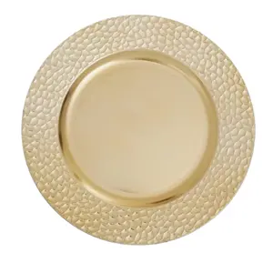 Assiettes de présentation rondes en métal plaqué or de luxe pour mariages, sous-assiettes décoratives haut de gamme, fournisseur de vaisselle durable pour la restauration - Product Image 1