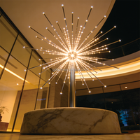Lumière Paysagère Effet Feu d'Artifice en Acier Inoxydable avec Base en Marbre LED, Décoration Artistique Contemporaine Intérieur-Extérieur, IP65, Télécommande
