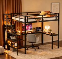 Modernes Metall-Hochbett mit Treppenstauraum und Schlafsofa-Design für Kleine Apartment-Möbel