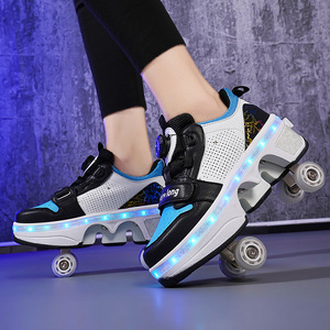 Roller <b>Shoes</b> For Kids With Flashing Wheels Mesh Material Double Row Plastic Wheels Size 238 - Product Image 3