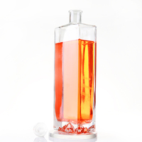 Bouteille d'alcool carrée plate de 500 ml avec bouchon en verre Bouteilles en verre 1 L pour whisky spiritueux