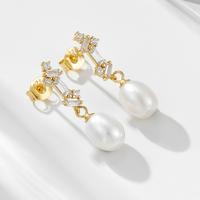 Pendientes de Perlas de Agua Dulce para Mujer, Estilo Vintage Francés, Plata de Ley 925 con Circonitas de Alta Calidad, Chapados en Oro de 18k, Venta al por Mayor