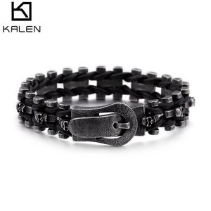 KALEN Charm Mens Skull Jewelry bracciale intrecciato <span class=keywords><strong>in</strong></span> corda di cuoio braccialetti Punk opachi neri fatti a mano <span class=keywords><strong>in</strong></span> acciaio inossidabile per uomo - Product Image 1