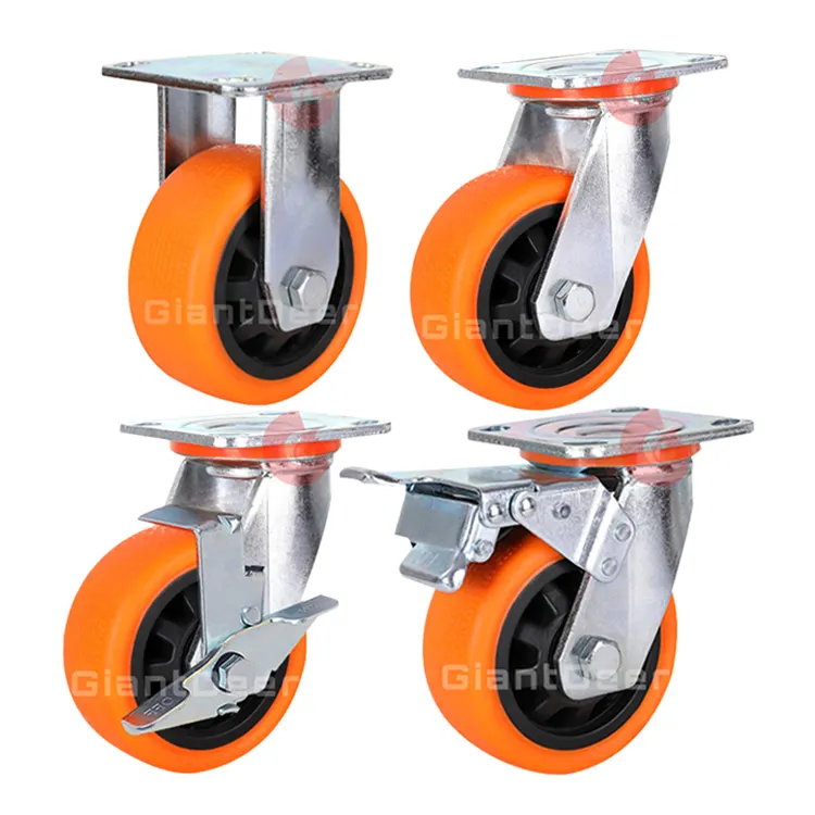Top Quality Heavy Duty 4 Inch 5 Inch 6 Inch 8 Inch Rigid Casters Orange Polyurethane Caster Wheel