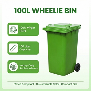 Contenedor <span class=keywords><strong>de</strong></span> <span class=keywords><strong>Basura</strong></span> <span class=keywords><strong>de</strong></span> Plástico Ecológico <span class=keywords><strong>de</strong></span> <span class=keywords><strong>100</strong></span> <span class=keywords><strong>Litros</strong></span> con Tapa, Contenedor <span class=keywords><strong>de</strong></span> <span class=keywords><strong>Basura</strong></span> Móvil con Ruedas Grandes para Saneamiento Urbano al Aire Libre - Product Image 6