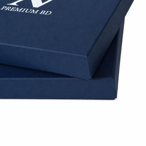 Caja de Regalo Personalizada con Tapa y Base Rígidas, <span class=keywords><strong>Papel</strong></span> Texturizado Azul Marino, Cartón Gris, Impresión de Logotipo Blanco, Fabricante - Product Image 6