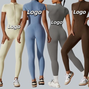 Tute con cerniera anteriore a maniche corte <span class=keywords><strong>pantaloni</strong></span> lunghi con scollo sottile da palestra abbigliamento da ginnastica body attillati attillati da donna - Product Image 1