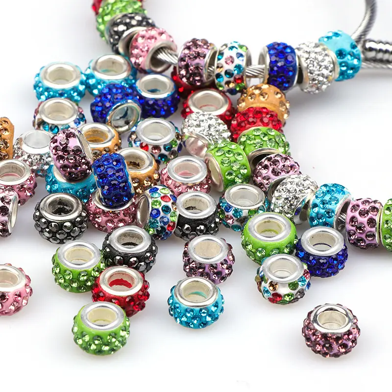 SOJI Big Hole Lampwork jewelry bead with Rhinestone Large Hole European Beads Rondelle Spacer Beads for Jewelry Making