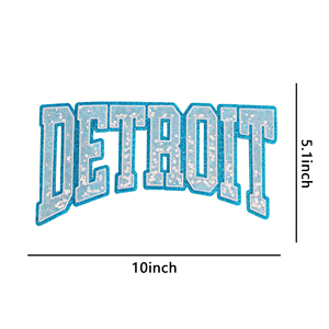 Parche de Lentejuelas Personalizado con Letras de Detroit en Azul y Borde Brillante |   Letras del alfabeto universitario termoadhesivas para chaqueta |   Proveedor Mayorista - Product Image 2
