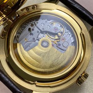 Montre mécanique vintage pour homme en or 3K avec bracelet en cuir véritable, remontage automatique et style élégant. - Product Image 6