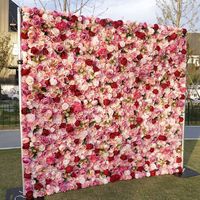 Mur de fleurs artificielles pour mariage 8ft x 8ft, en tissu rose Gypsophile et roses, Décoration murale 3D, Nouveauté, Romantique et Simple