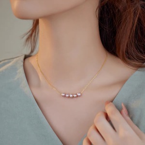 Autumn Winter New Product Gentle <b>Pink</b> Purple Natural Freshwater Pearl <b>Necklace</b> Silver Plated 18K Gold Niche Design Unique Chains - Product Image 3