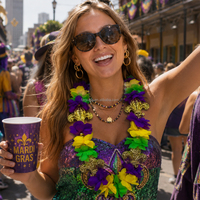 Collar de Flores Personalizado para Mardi Gras con Flor de Lis Dorada, Artículos para Fiestas y Desfiles de Carnaval