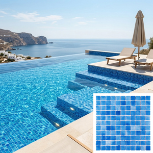 Mosaïque de verre bleu méridien mélangé pour piscine, tuiles pressées à sec, décoration murale pour piscine, spa, salle de bain, haute qualité - Product Image 1