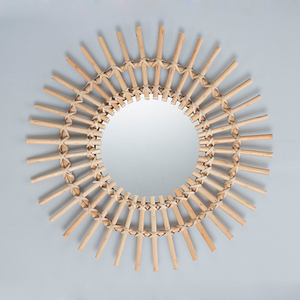 Boho Style <strong>Rattan</strong> Woven Sunburst Frame Round Wall <strong>Mirror</strong> Decorative Vanity <strong>Mirror</strong> for Entryway - Product Image 2
