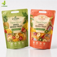 Op maat bedrukte, voedselveilige, transparante Doypack-staande zakken met venster voor gedroogd fruit, hersluitbaar met ziplock, van Mylar, met logo.
