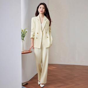 Women's Double-breasted Suit Set Solid Color Satin Anti-wrinkle Professional Casual Wear - Product Image 3