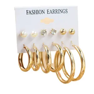 个性复古圈圈耳环金属金色6双简约优雅耳环套装