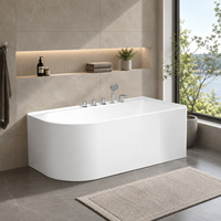 Baignoire d'angle avec robinet mural et douchette à main pour installation murale, 170 cm, en acrylique, pour gaucher, baignoire à immersion