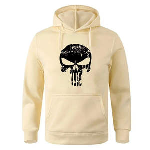 Sudadera con capucha de calavera en crema para hombre, ropa de calle gráfica, jersey de lana cálida, sudadera informal de manga larga a la moda - Product Image 1