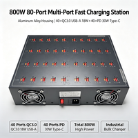 Station de charge de bureau USB 800W 40C+40A pour plusieurs appareils, 80 ports USB C PD QC3.0, chargeur rapide avec interrupteur d'alimentation