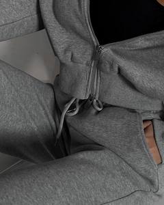 Ensemble de vêtements de sport de haute qualité à manches longues avec fermeture éclair, sweat à capuche, pantalon large à cordon de serrage, séchage rapide, 2 pièces - Product Image 4