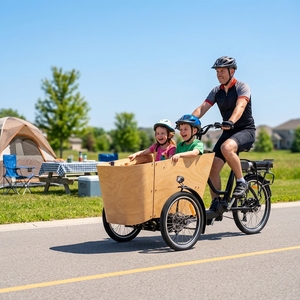 Véhicule électrique à assistance pédalier CE avec boîte avant et banquette passager, prêt pour la livraison urbaine, trike électrique à 3 roues, vélo cargo électrique - Product Image 2