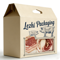 Bacon de cerdo premium marinado a medida, cortado a mano y de cocción a baja temperatura, en caja portátil con ventana.